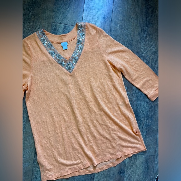 Chicos 100% linen 3/4 sleeve women’s top size large or 2 - Picture 4 of 17